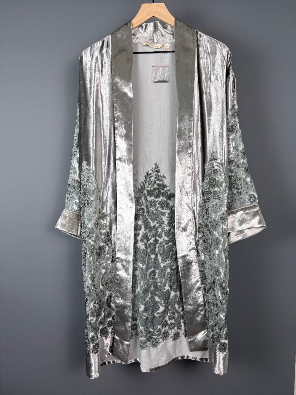Soft Surroundings Skyline Duster S/M Silver Beaded Velvet NWOT